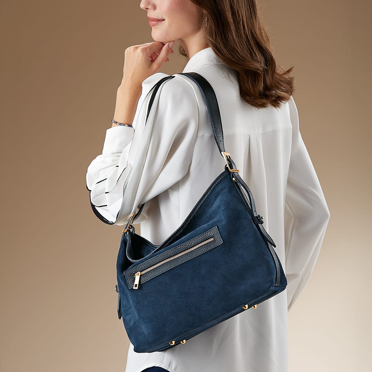 Easy Elegance Navy Suede Shoulder Bag