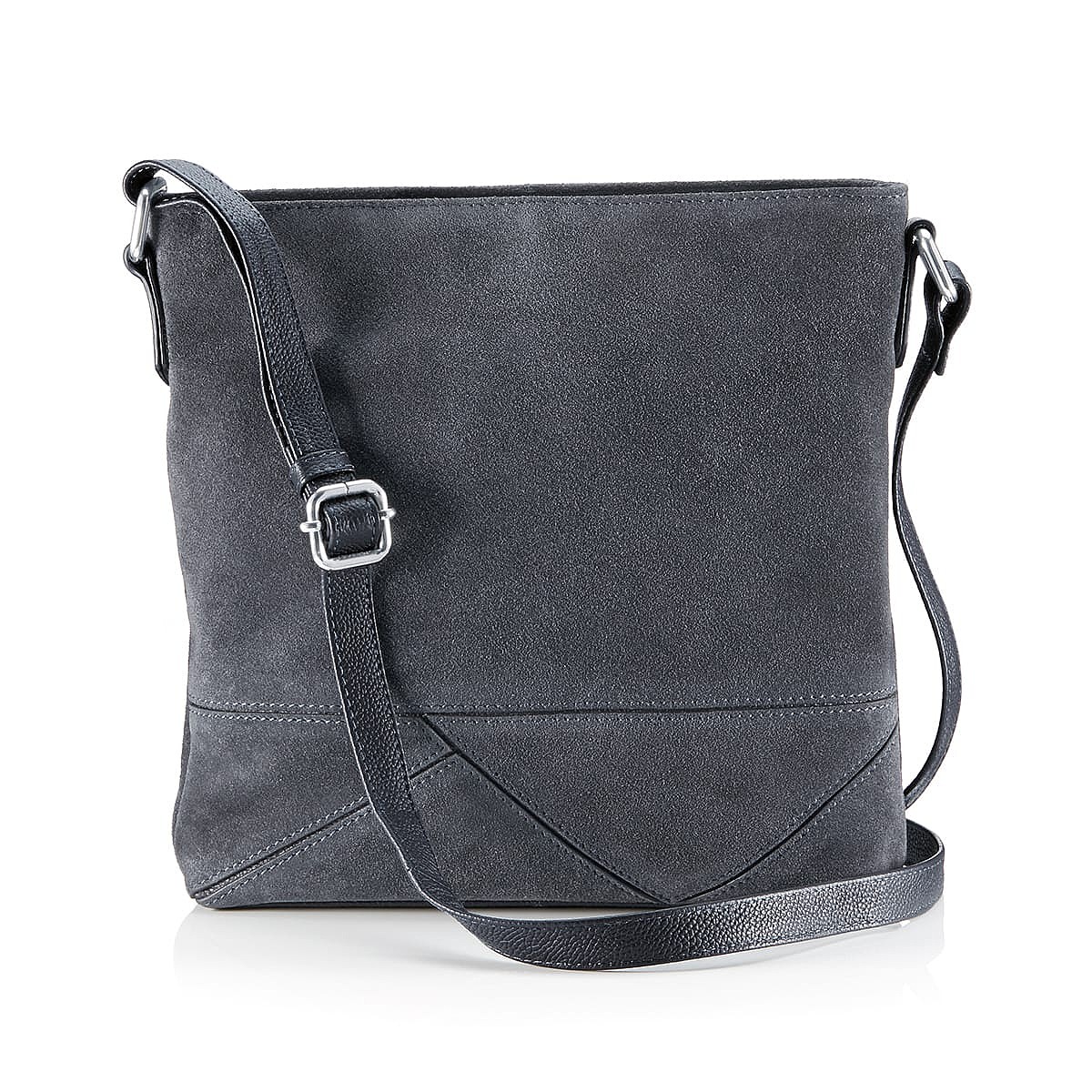 Fine Lines Navy Suede Cross-Body Bag