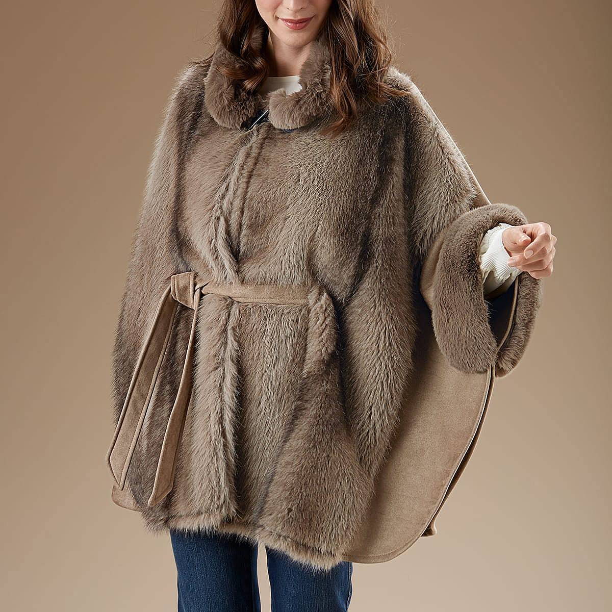 Alpine Heath Taupe Faux-Fur Wrap