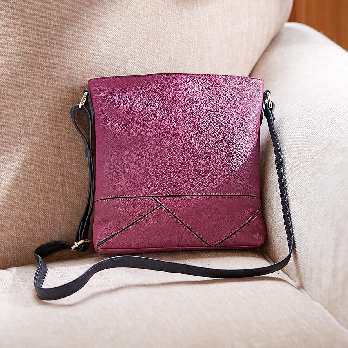 Fine Lines Fuchsia Leather Cross-Body Bag