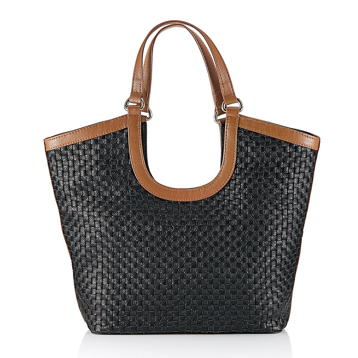 Woven in Style Black Leather Tote Bag