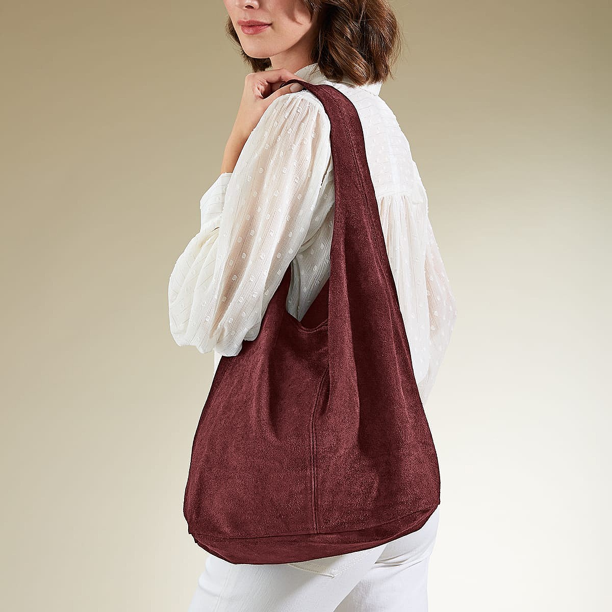 Burnt Cinnamon Suede Slouch Bag