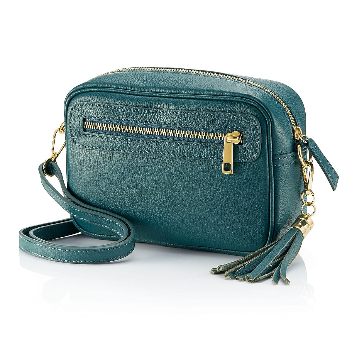 On the Go Teal Leather Cross-Body Bag