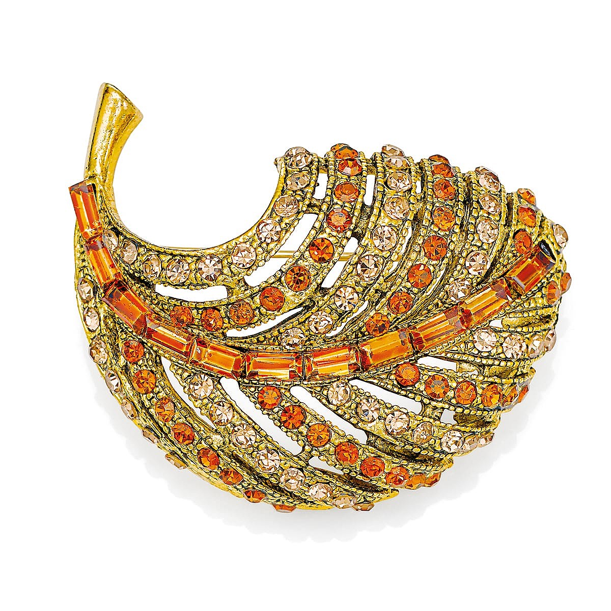 Burnished Brilliance Crystal Leaf Brooch