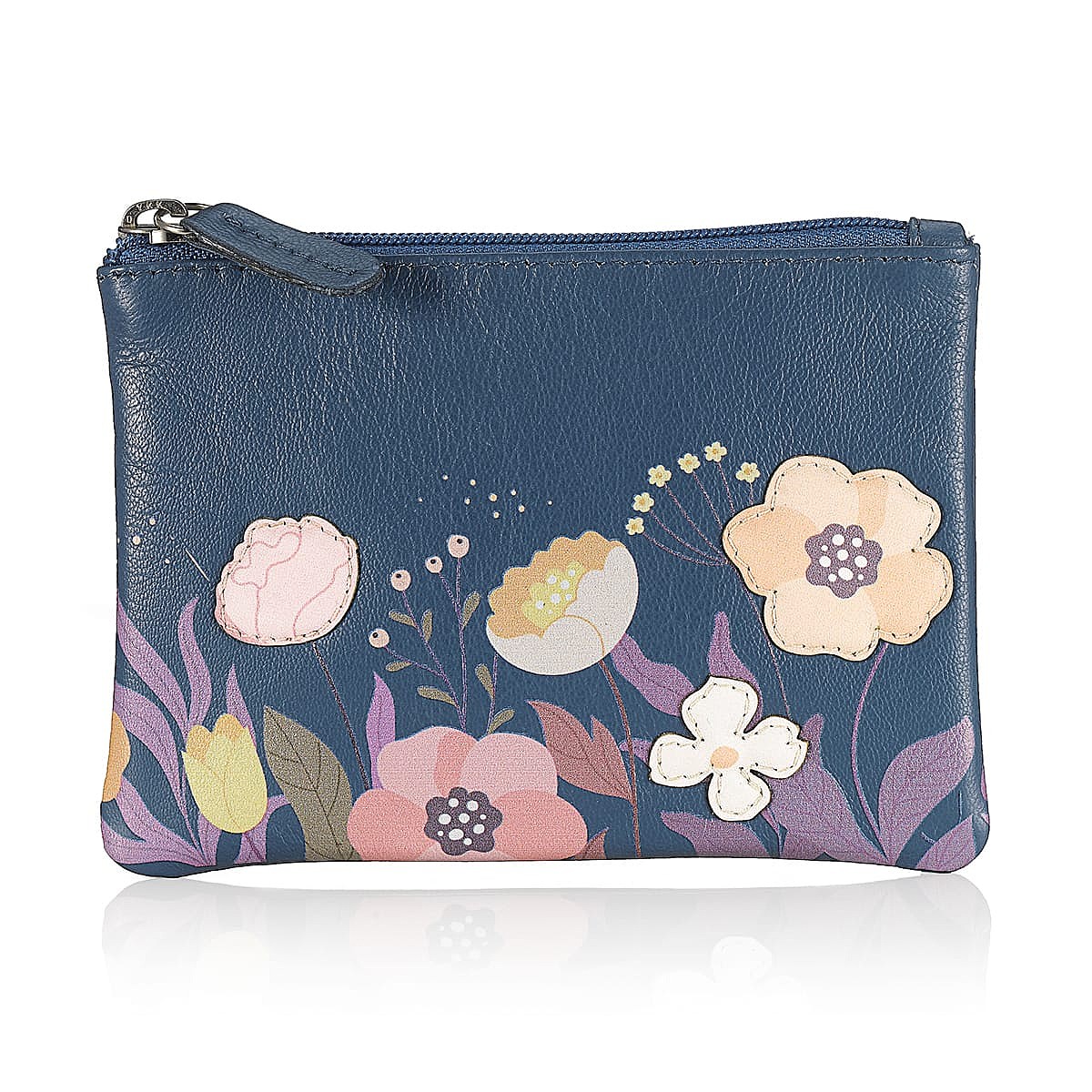 Fields of Flora Navy Leather Coin Purse