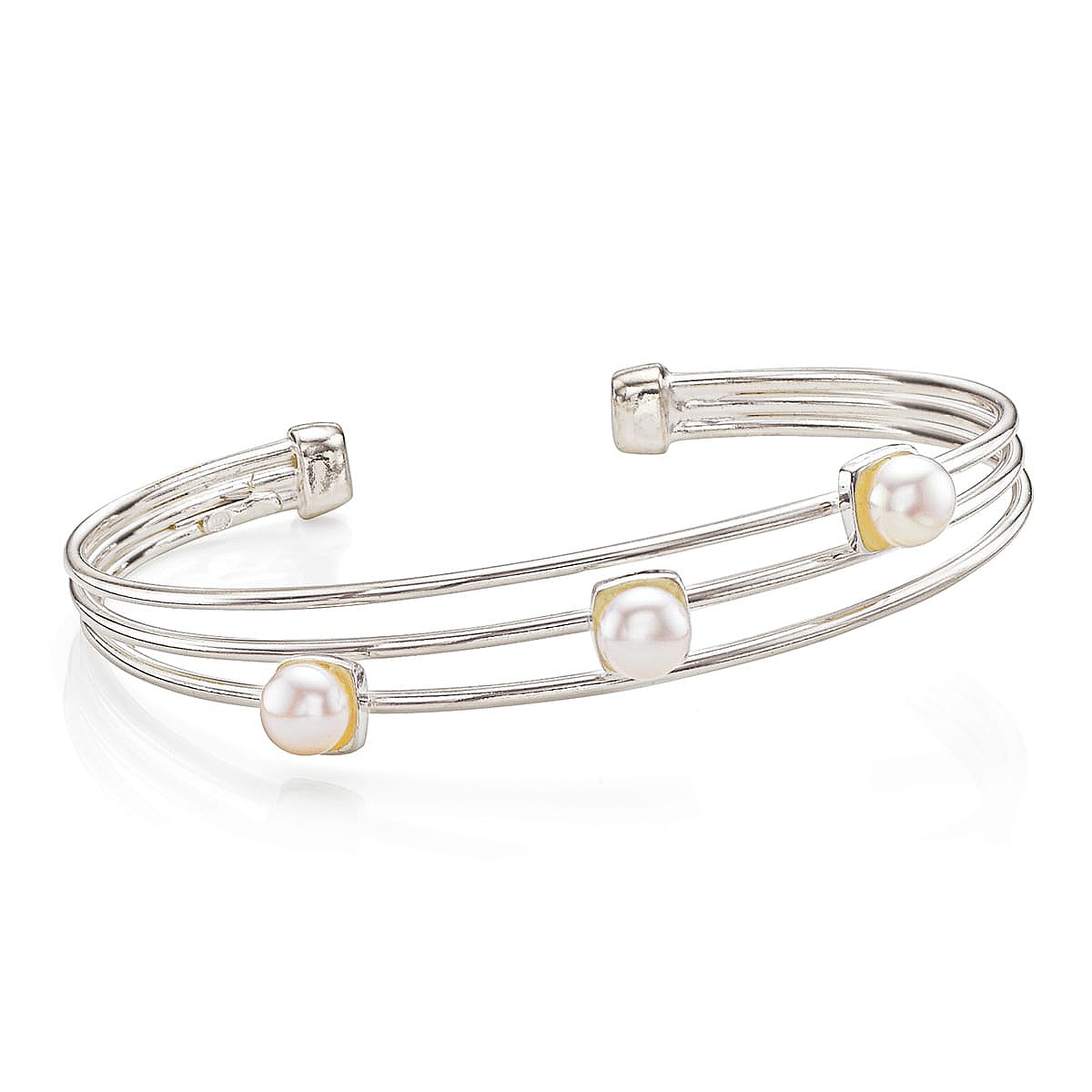 All Lined Up Silver & Pearl Cuff Bangle