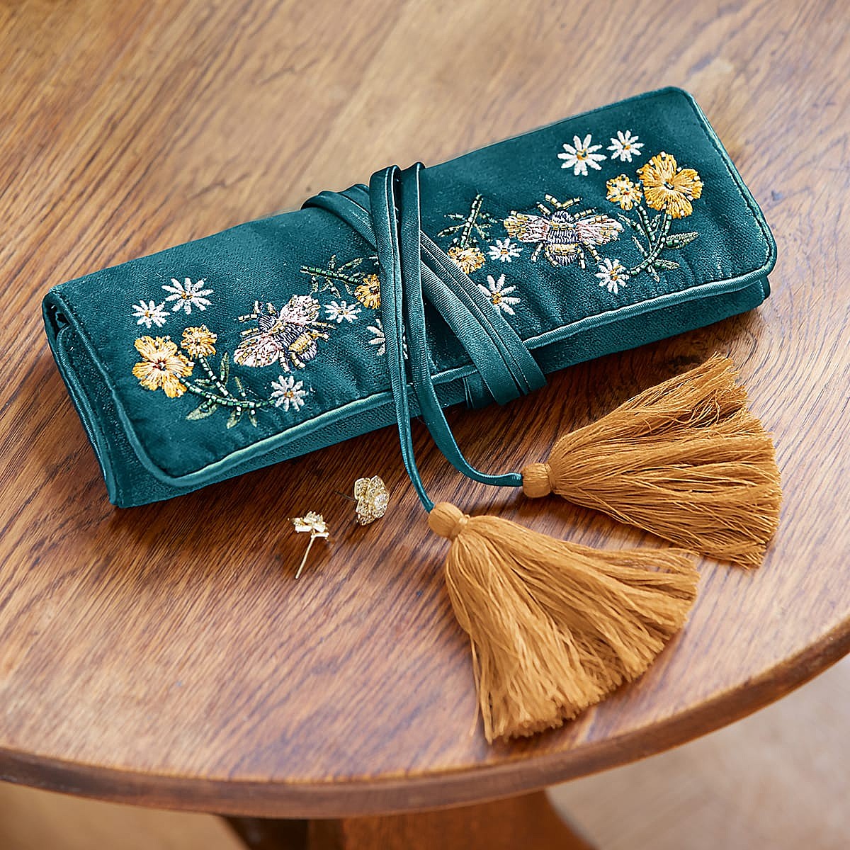 Bee in Bloom Teal Jewellery Roll
