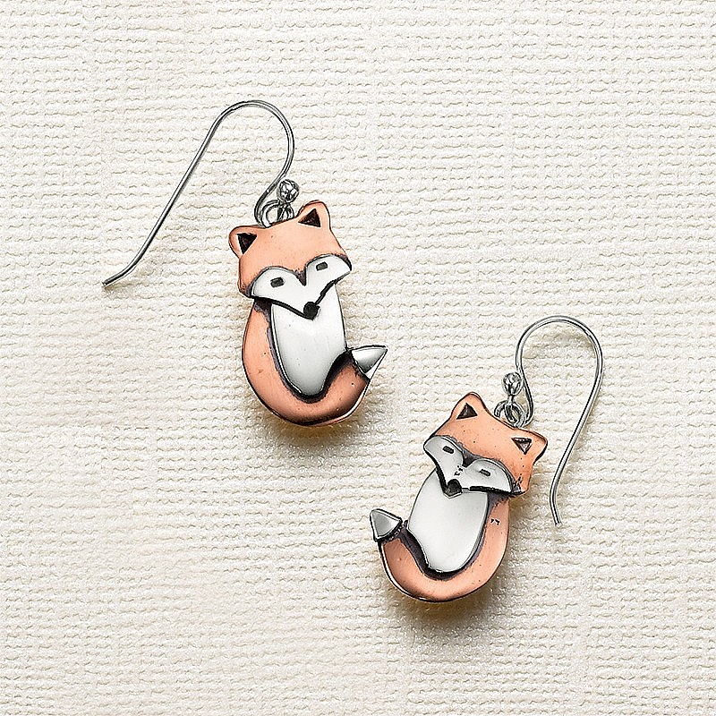 Copper & Silver Fox Drop Earrings Fox Drop Studs Pia Jewellery