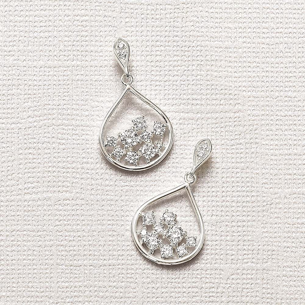 Glittering Dewdrop Earrings | Silver & Crystal Jewellery | Pia Jewellery