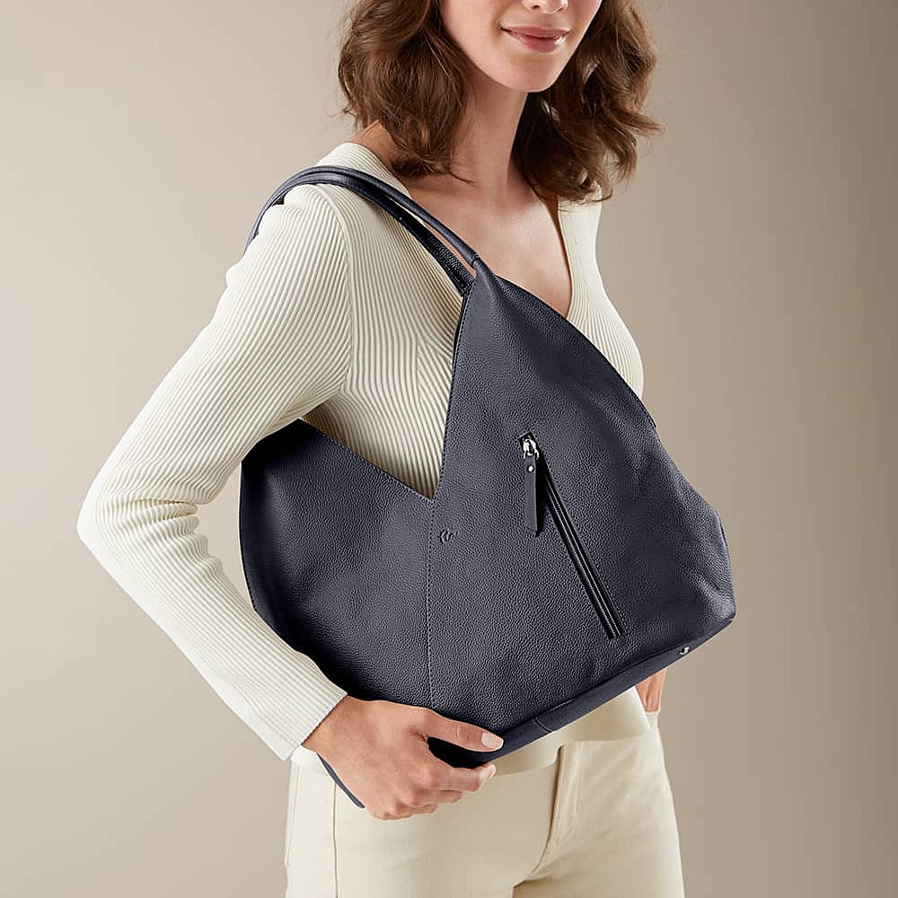 Navy Tulip Leather Bag