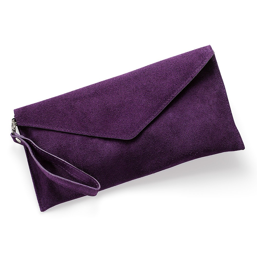 purple suede clutch bag