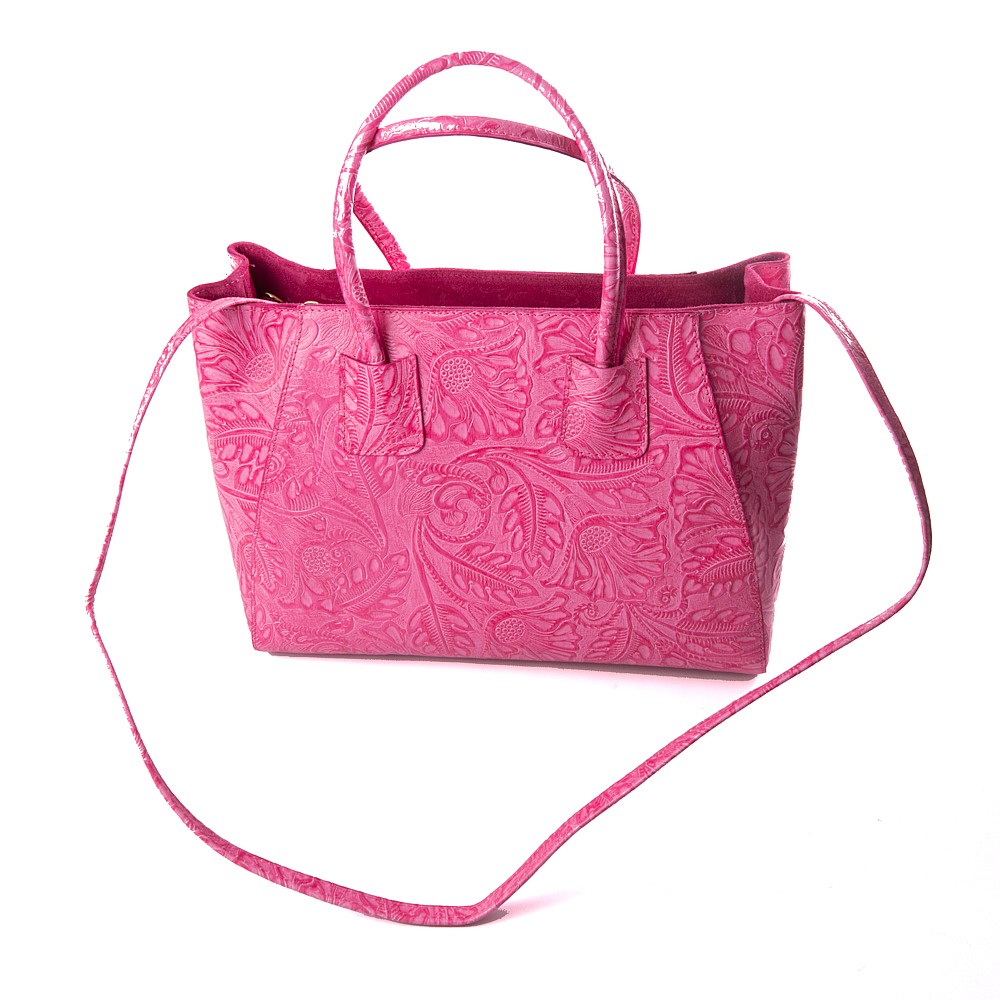 fuchsia leather handbag