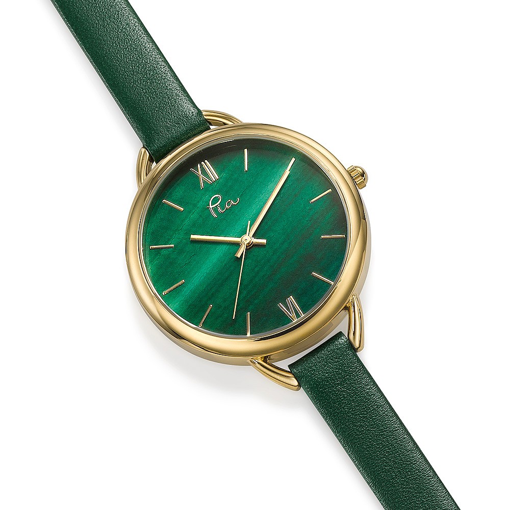 Time Heals Green Leather Watch