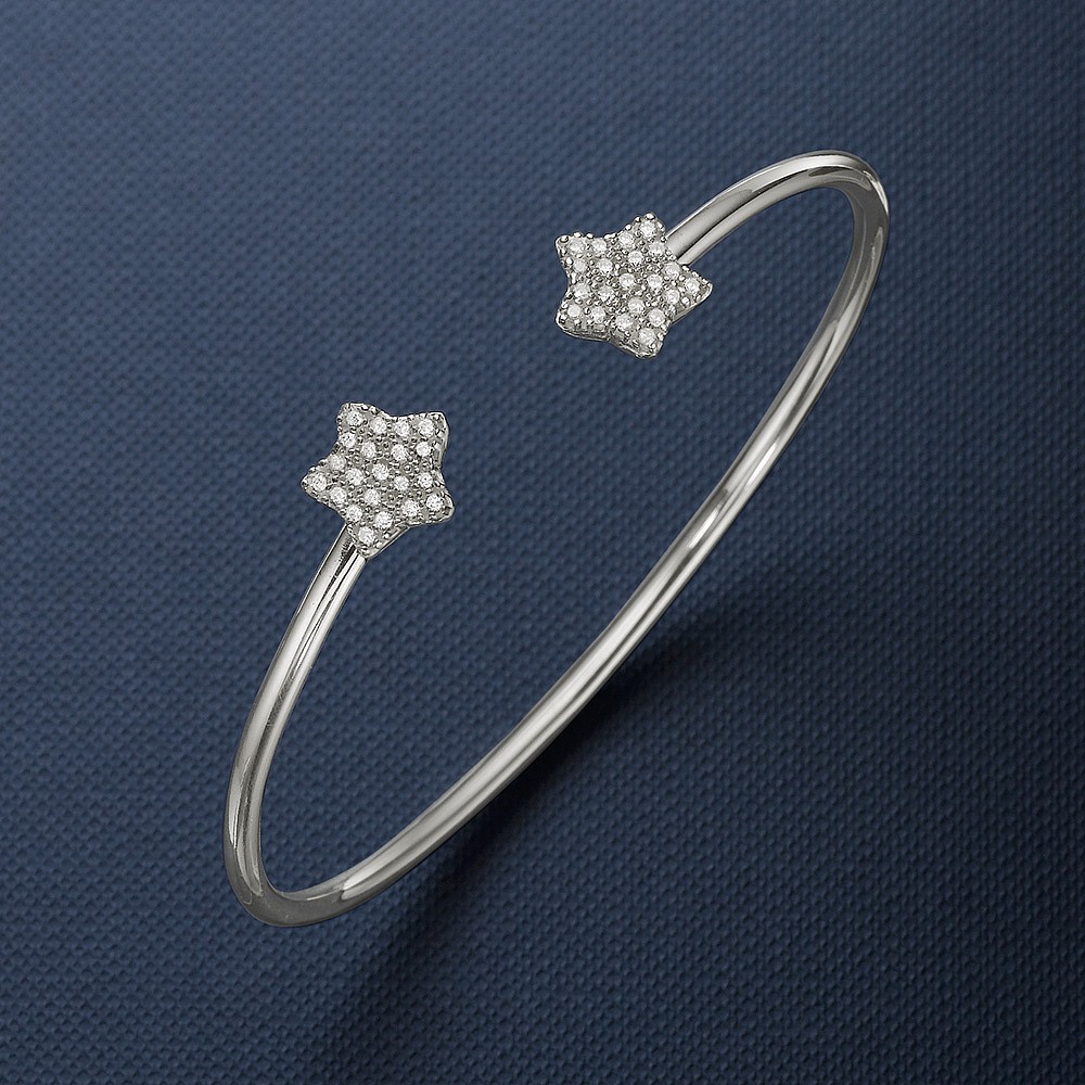 Star Crossed Silver Cuff Bangle Celestial Style Pia Jewellery