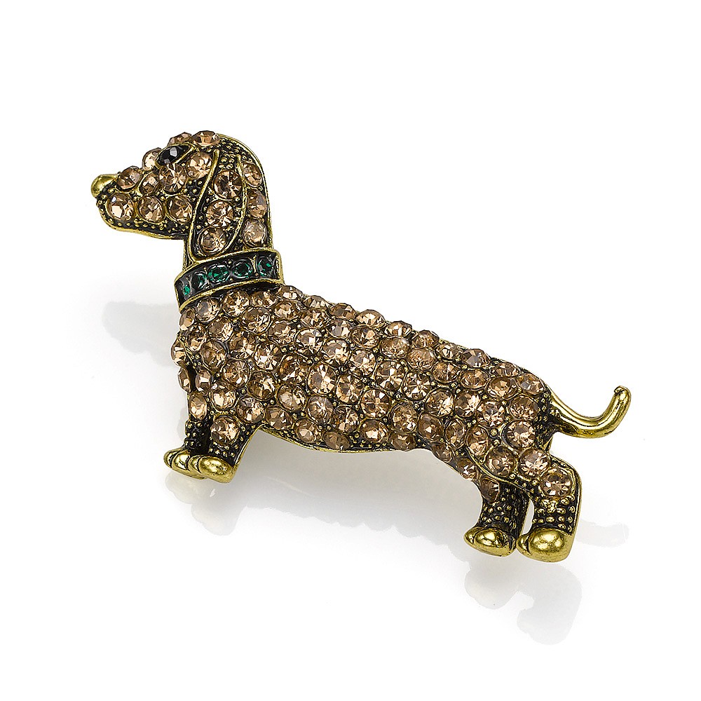 Cute Crystal Dachshund Dog Animal Brooch Pin Women Kids Jewelry Gift of 2pcs 