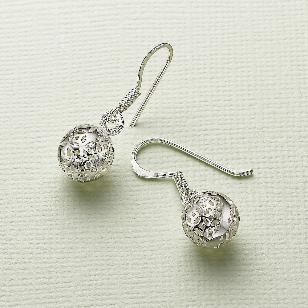 Stencilled Sphere Silver Earrings