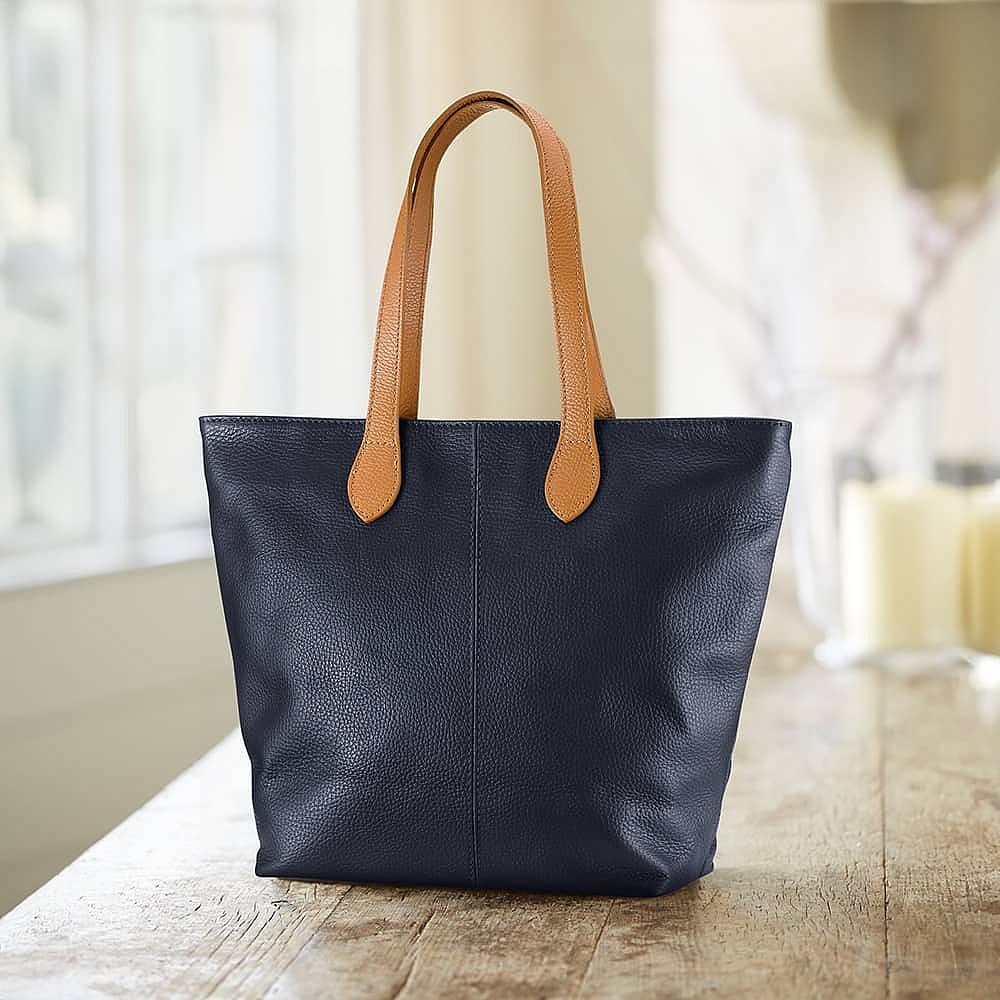 Around Town Navy Leather Tote Bag