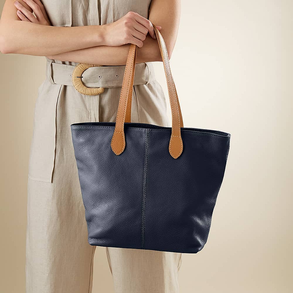 Around Town Navy Leather Tote Bag