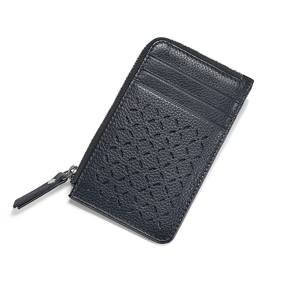 Punctuated Petals Navy Leather Card Holder