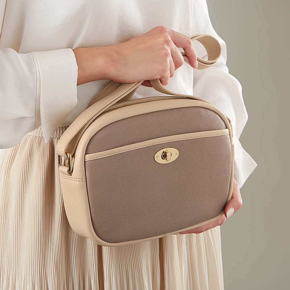 Tenderly Taupe Leather Cross-Body Bag
