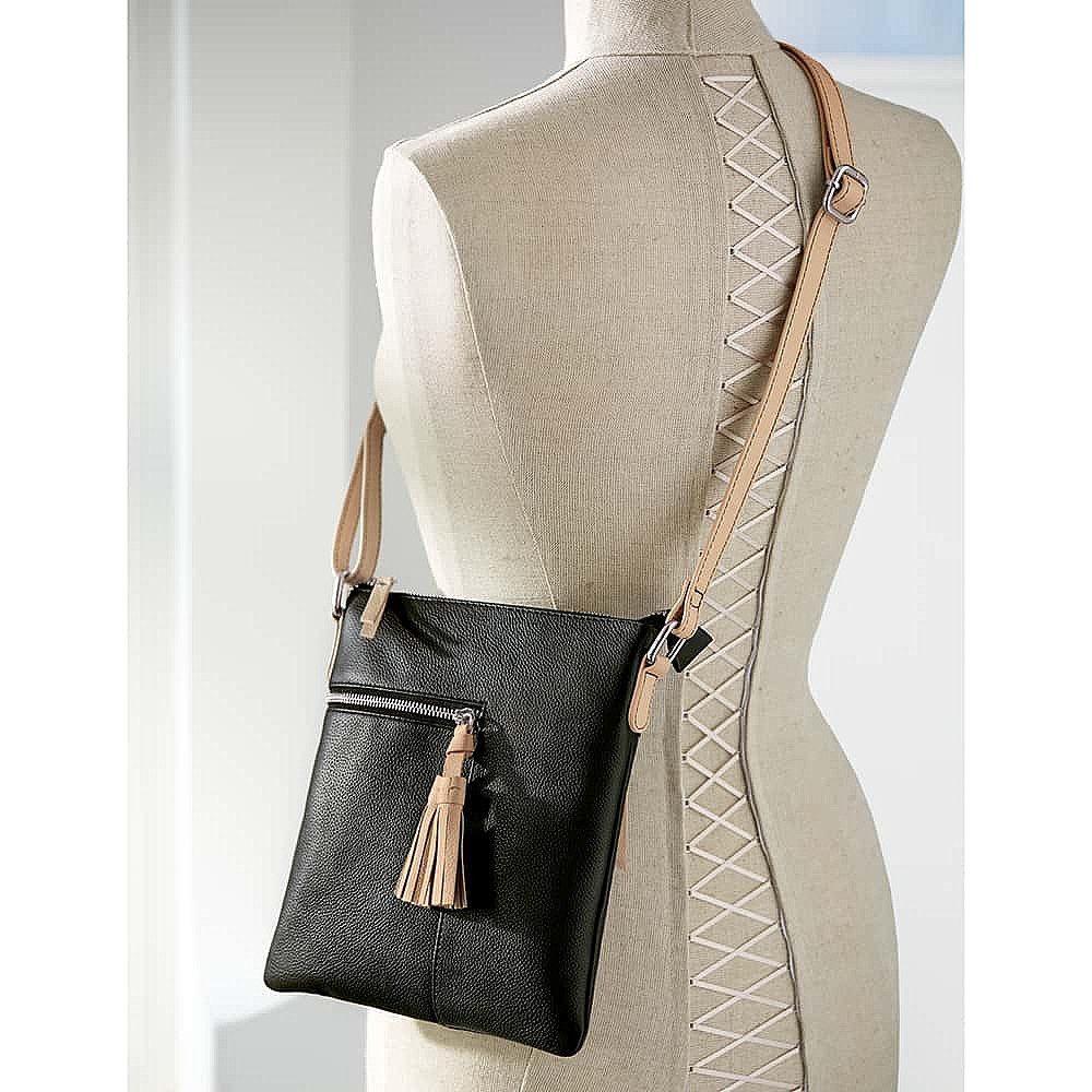 Chic Moves Black Leather Cross-Body Bag