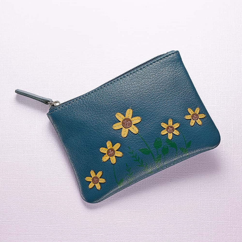 Bloom Bright Blue Leather Coin Purse