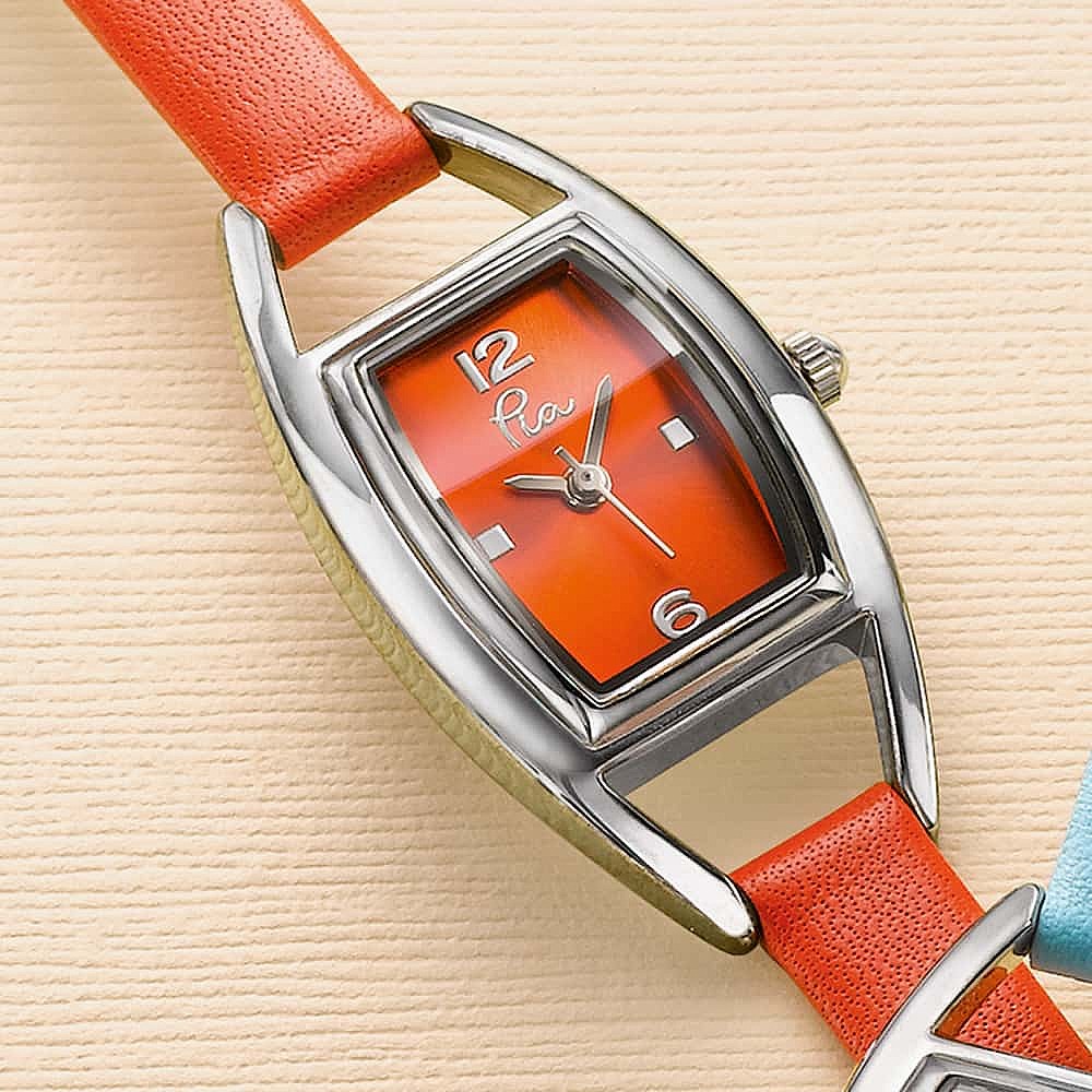 The Time Is Now Orange Leather Watch