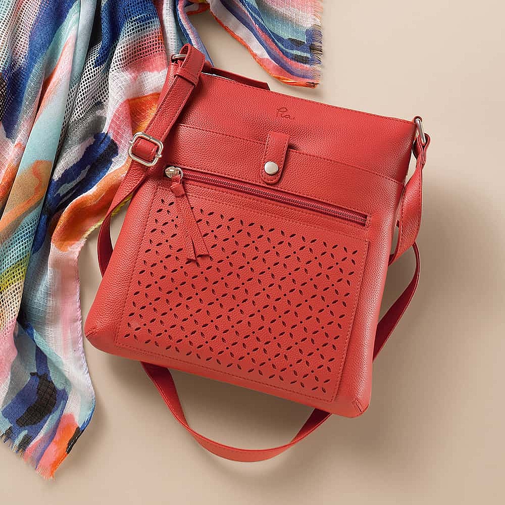 Creative in Coral Leather Cross-Body Bag