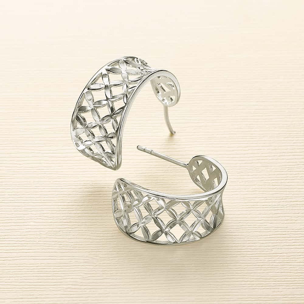 Floral Framework Silver Hoop Earrings