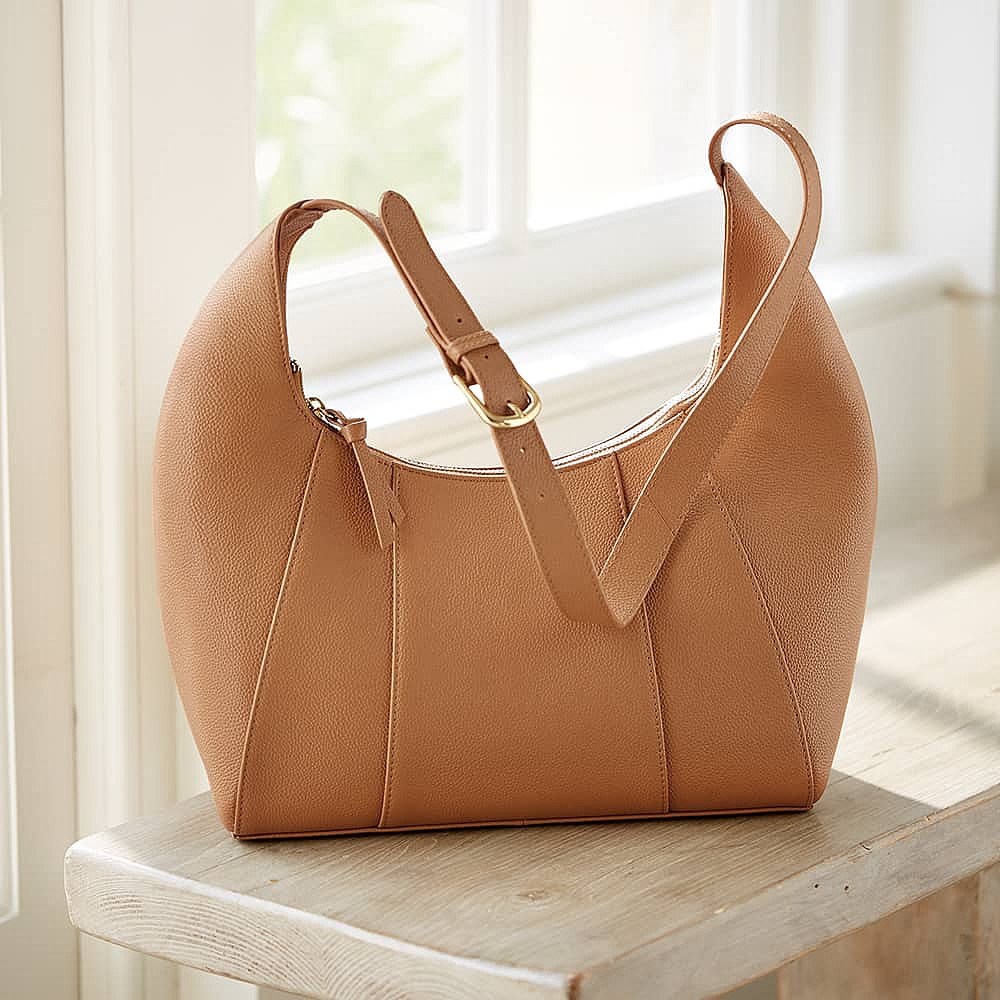 Curves In Caramel Leather Bag