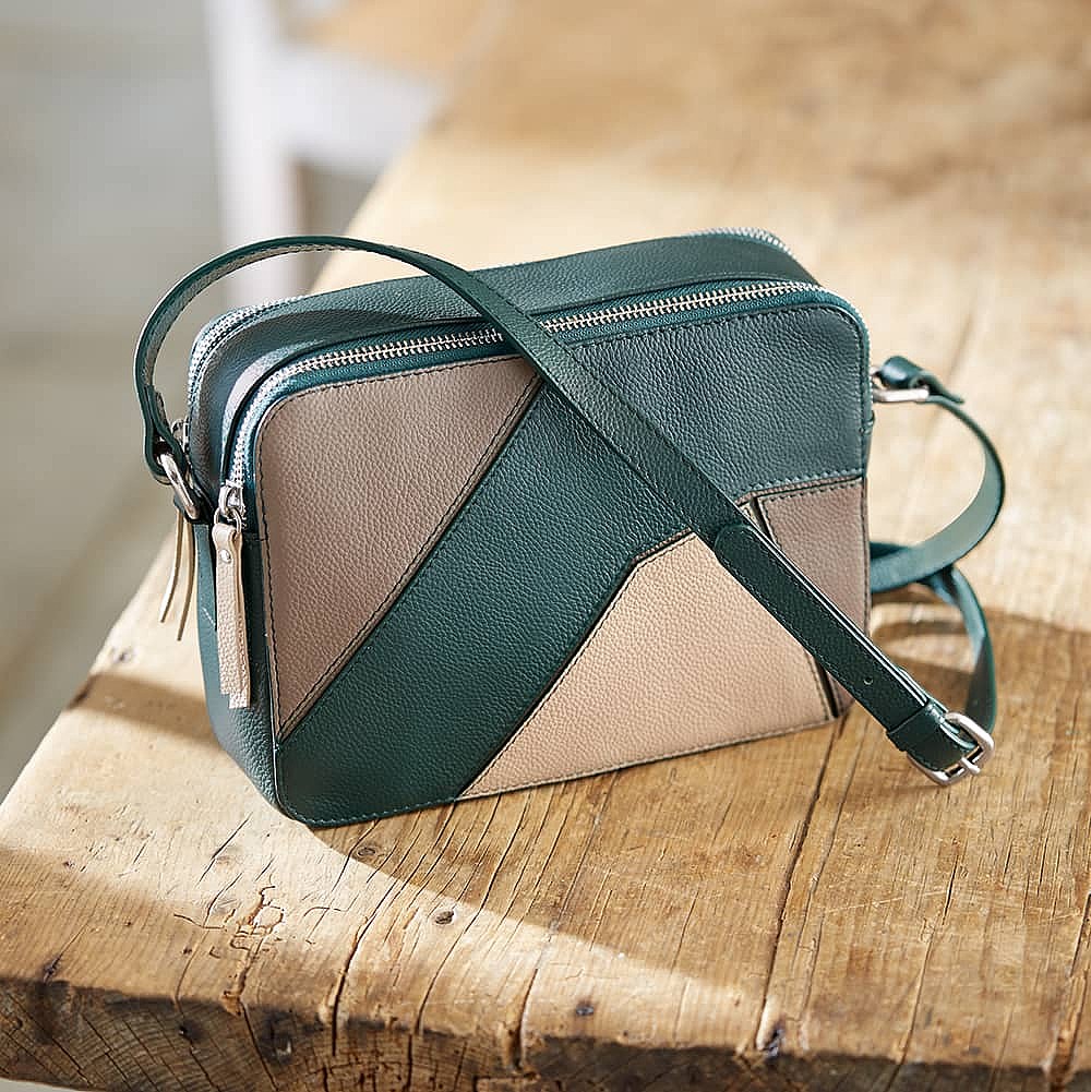 Pieced Together Green Leather Cross-Body Bag