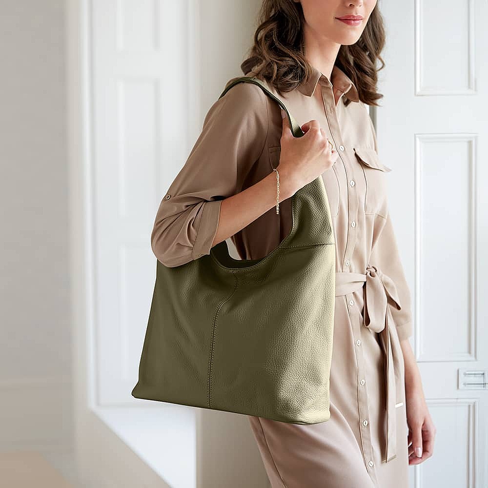 Olive Intentions Leather Slouch Bag