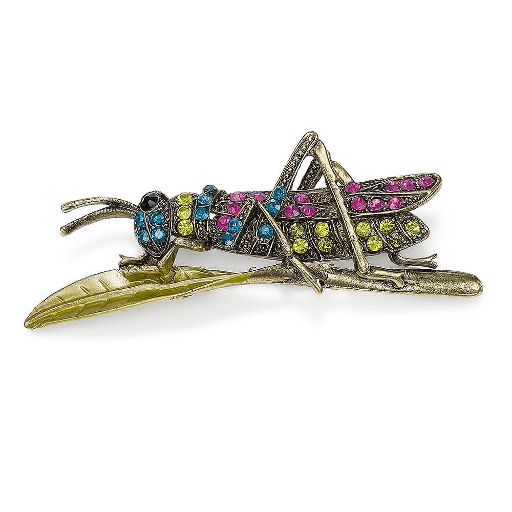 Glittering Guide Grasshopper Brooch