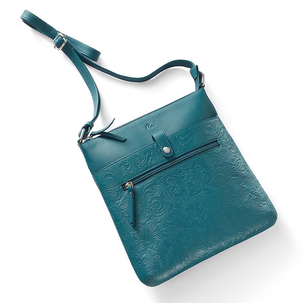 Taken with Teal Leather Cross-Body Bag