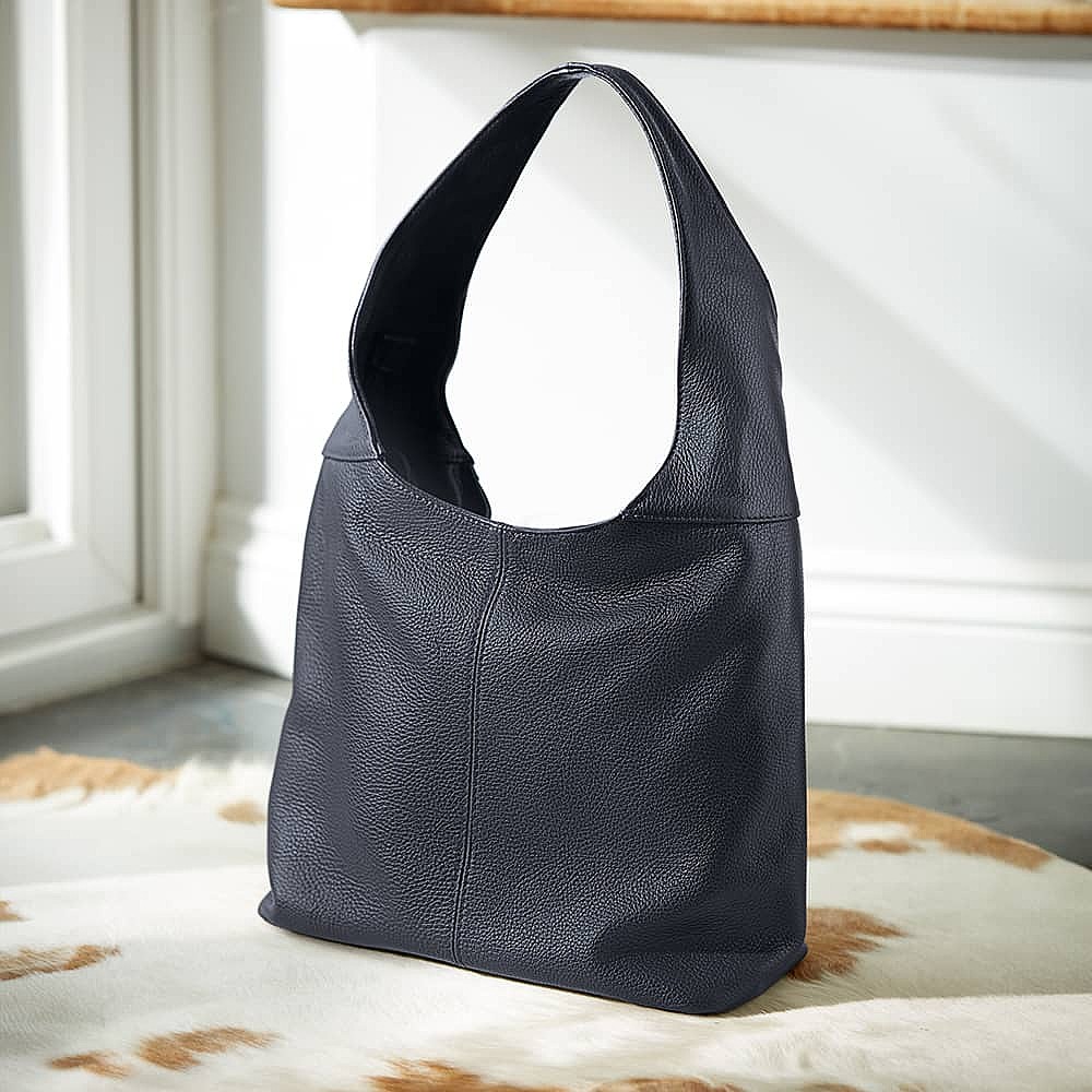 Timelessly True Navy Leather Slouch Bag