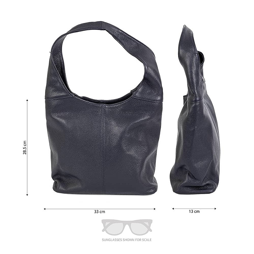 Timelessly True Navy Leather Slouch Bag