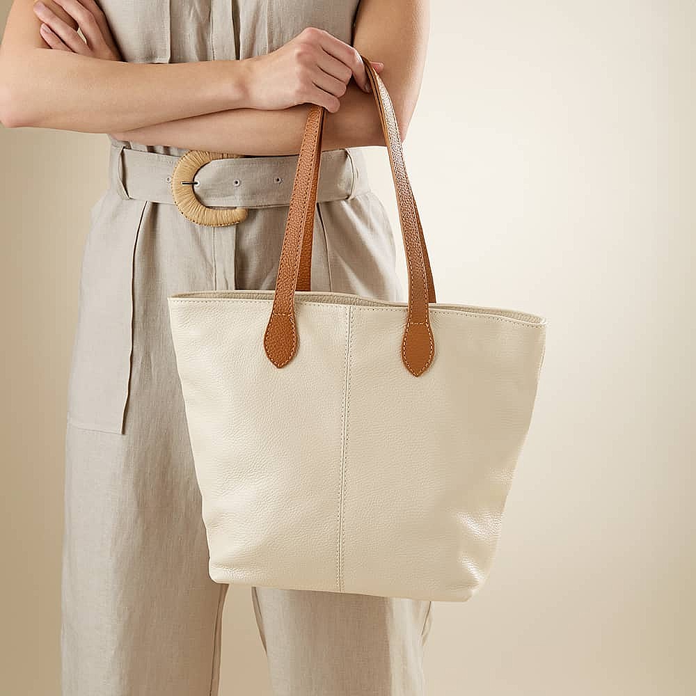 Around Town Cream Leather Tote Bag