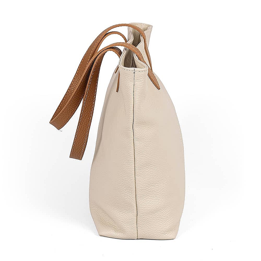 Around Town Cream Leather Tote Bag