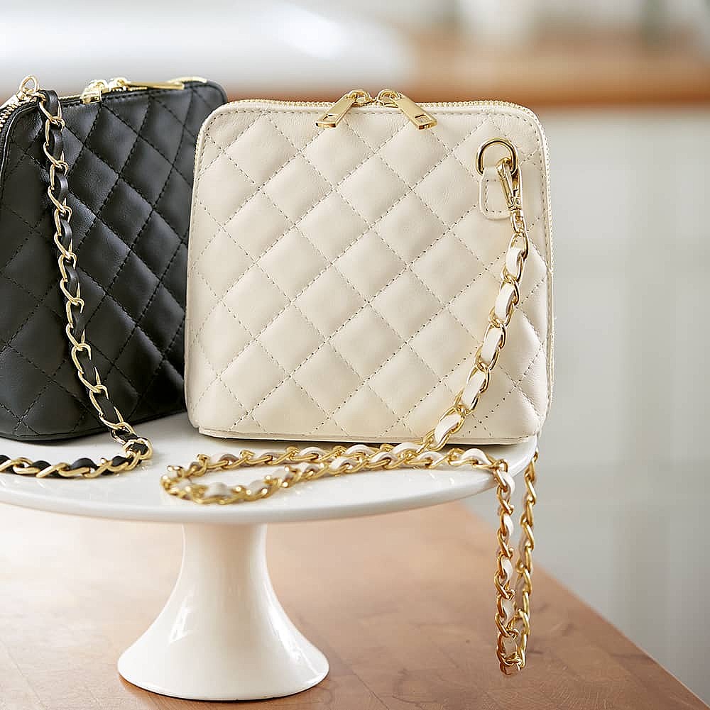 Glamour to Go Cream Leather Cross-Body Bag