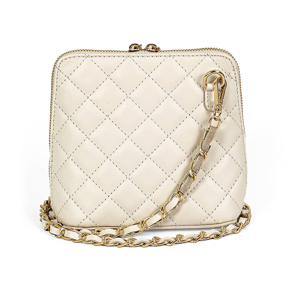 Glamour to Go Cream Leather Cross-Body Bag