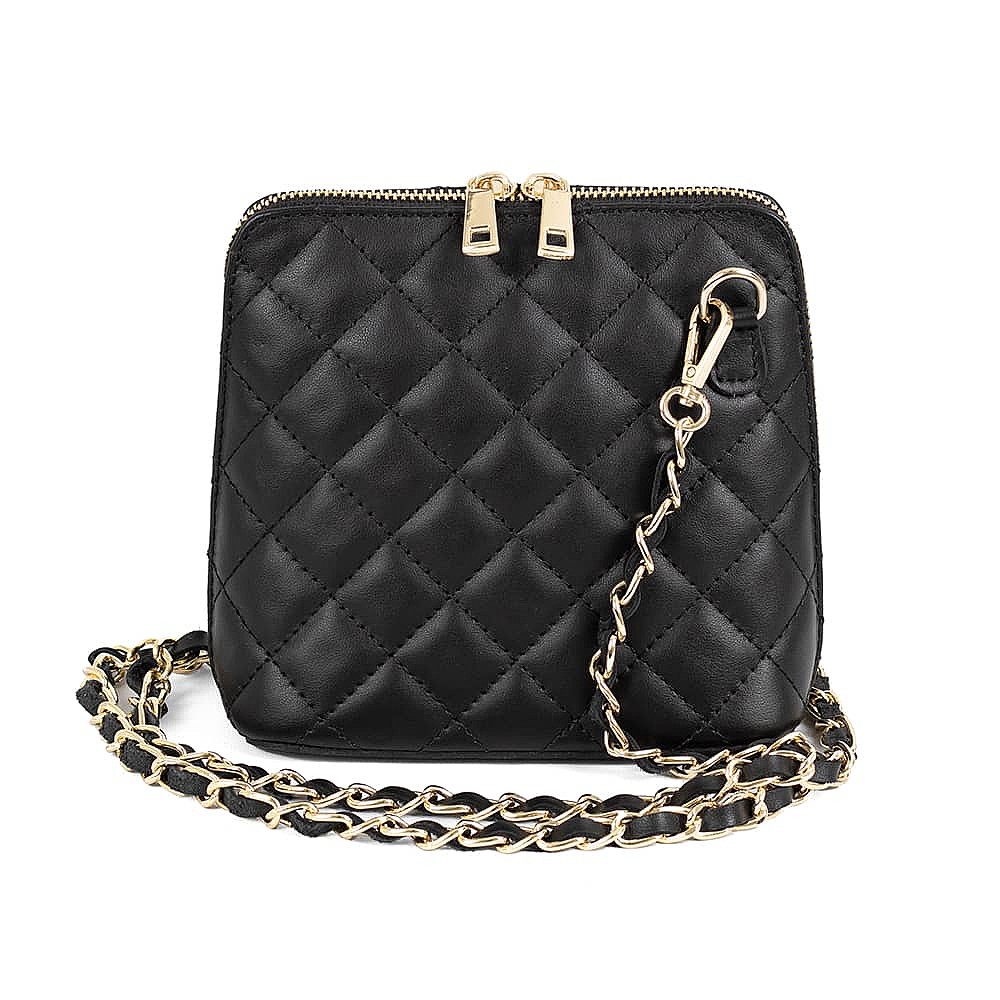 Glamour to Go Black Leather Cross-Body Bag