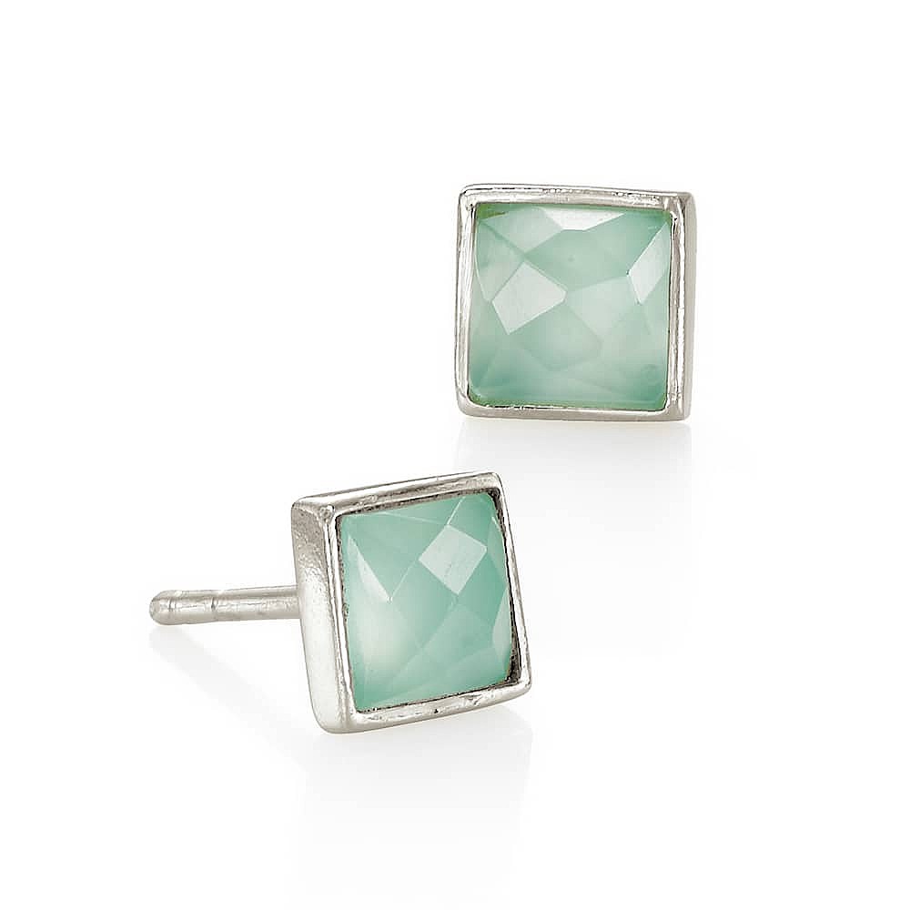 Air of Aqua Chalcedony Stud Earrings