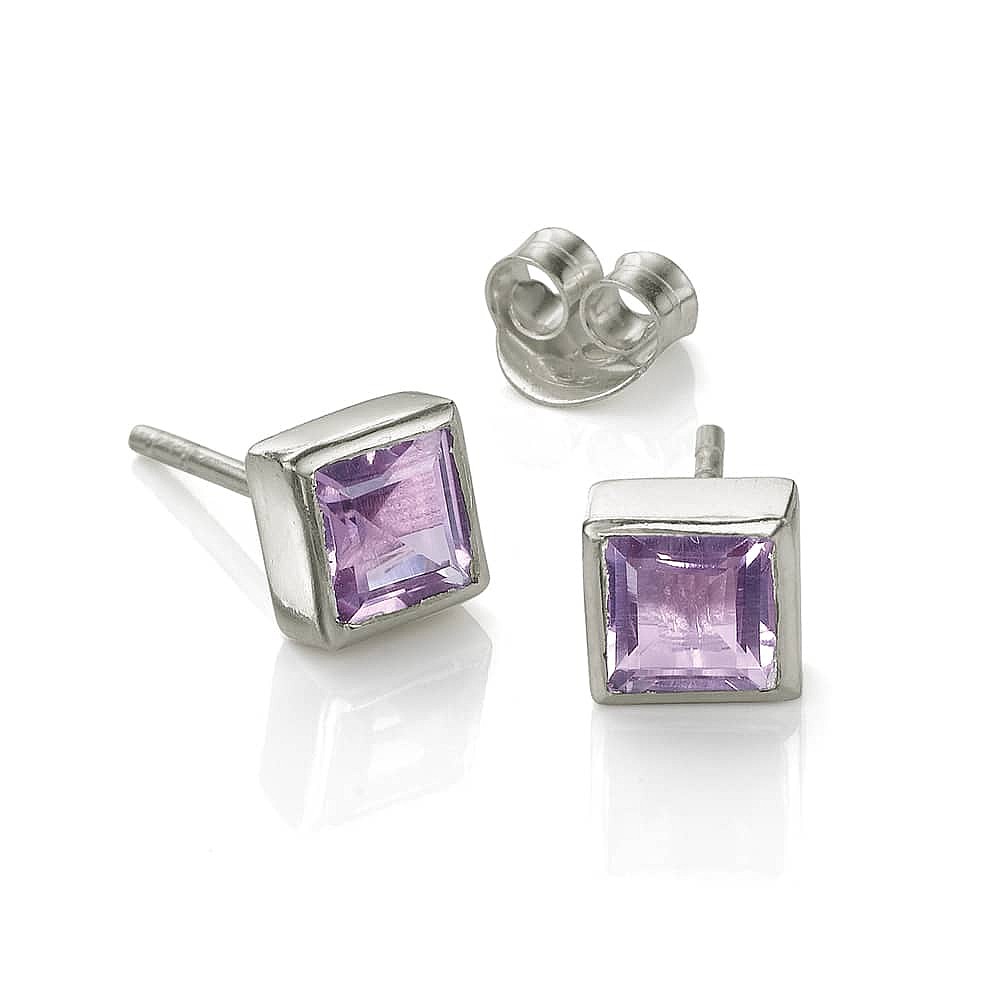 Simply Square Amethyst Stud Earrings