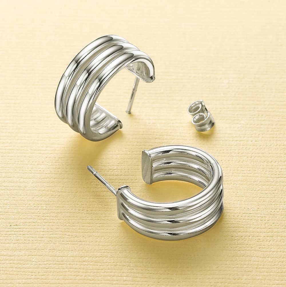 Three in Harmony Silver Hoop Earrings