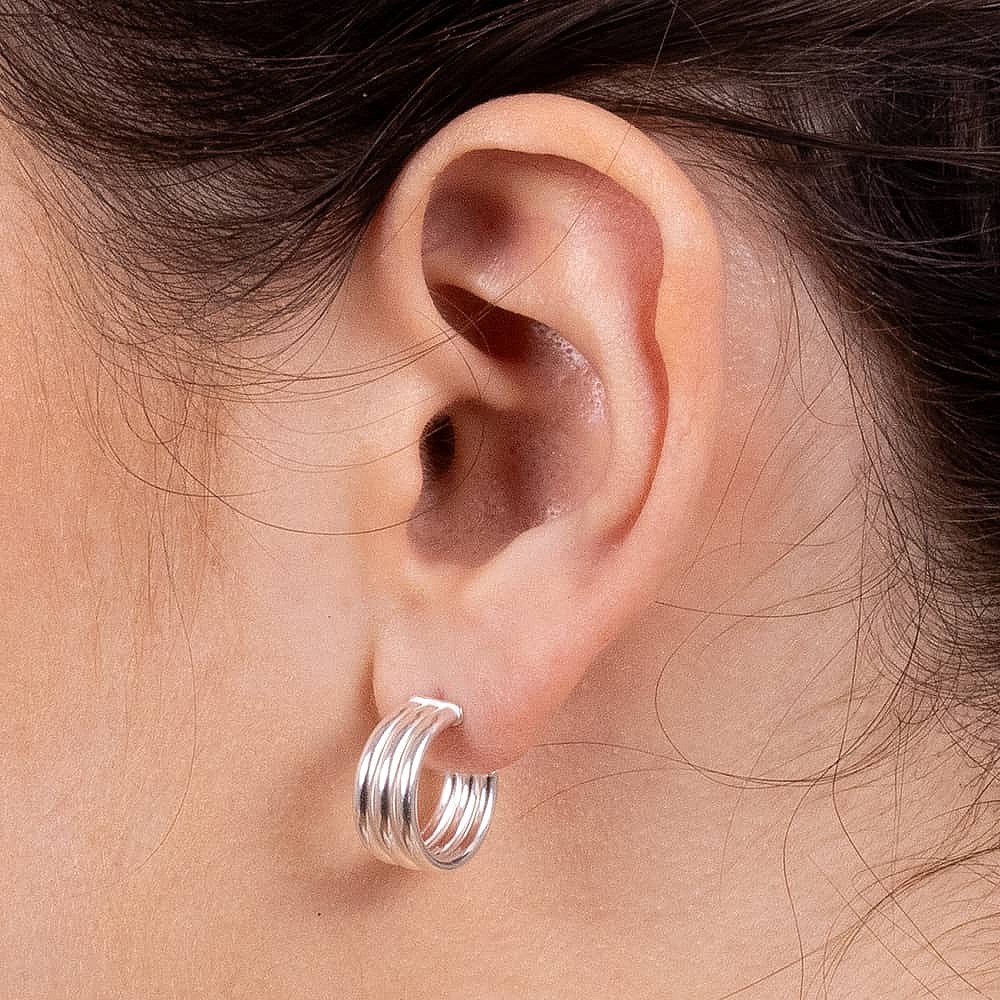 Three in Harmony Silver Hoop Earrings