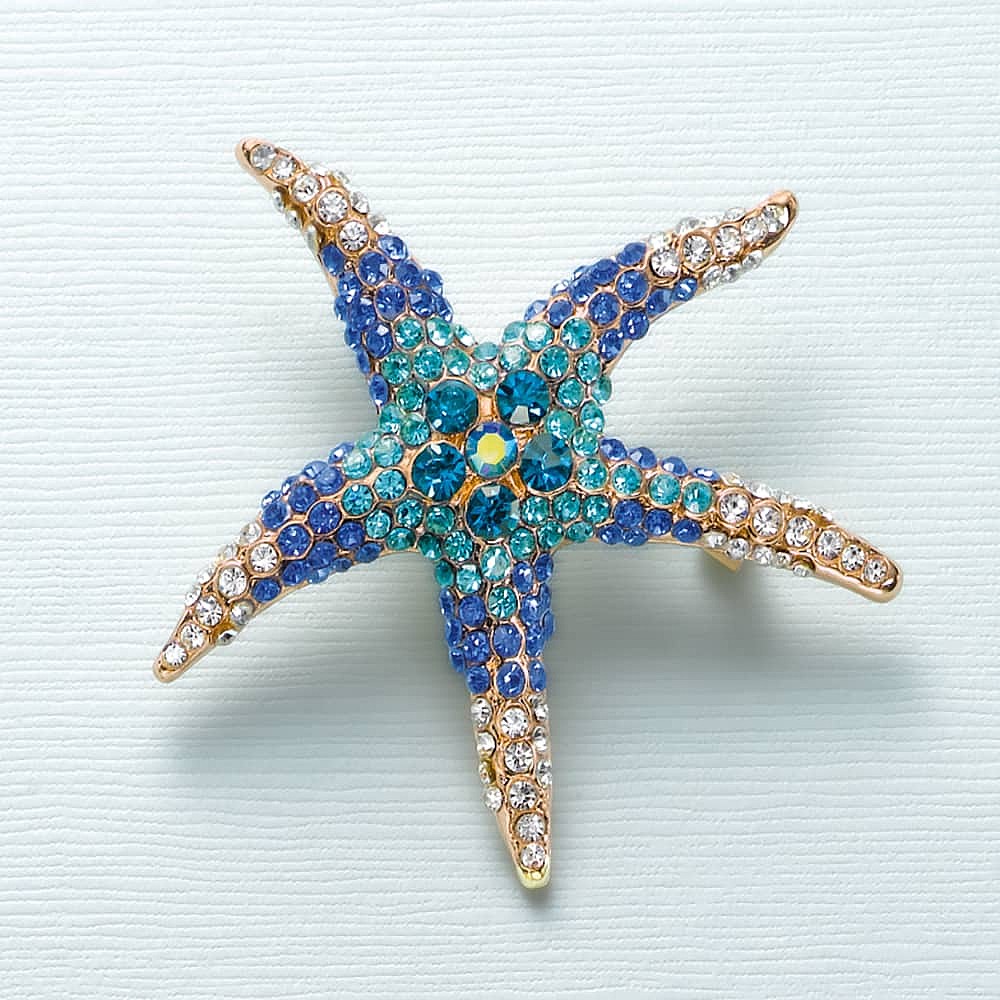 Navachi 18k Gold Plated Starfish Brooch - Multi-Color Crystal Sea Star Pin