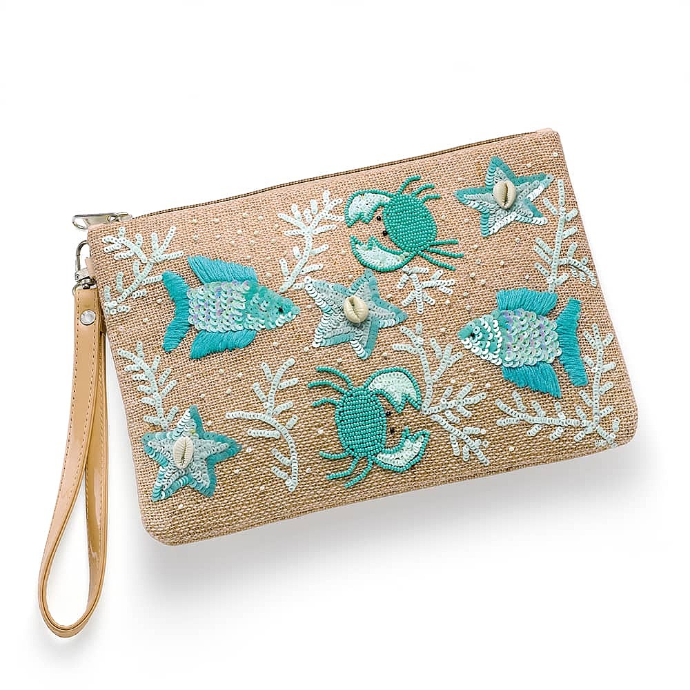 Tidal Turquoise Beaded Pouch