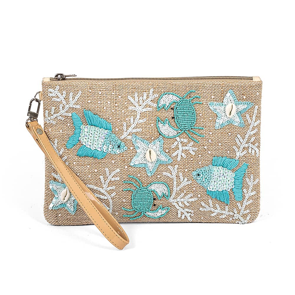 Tidal Turquoise Beaded Pouch