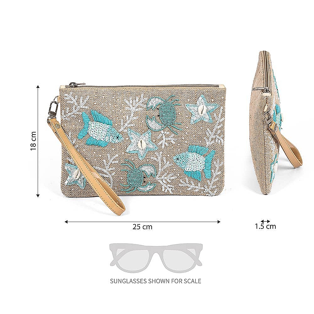Tidal Turquoise Beaded Pouch