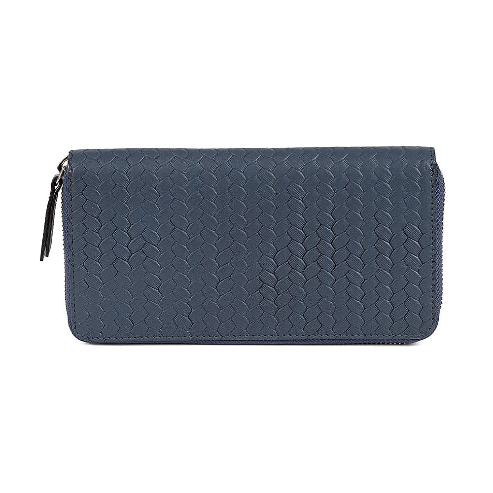 Woven In Navy Leather Purse